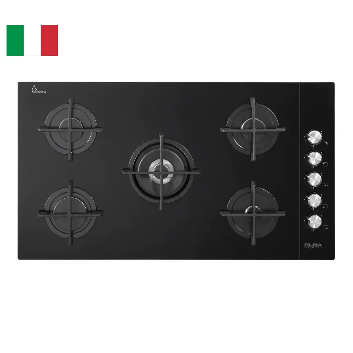 مسطح سيراميك البا 5 عيون غاز بلت ان ايطالي - 90 سم - أسود ASEN95-455CG مسطح سيراميك البا